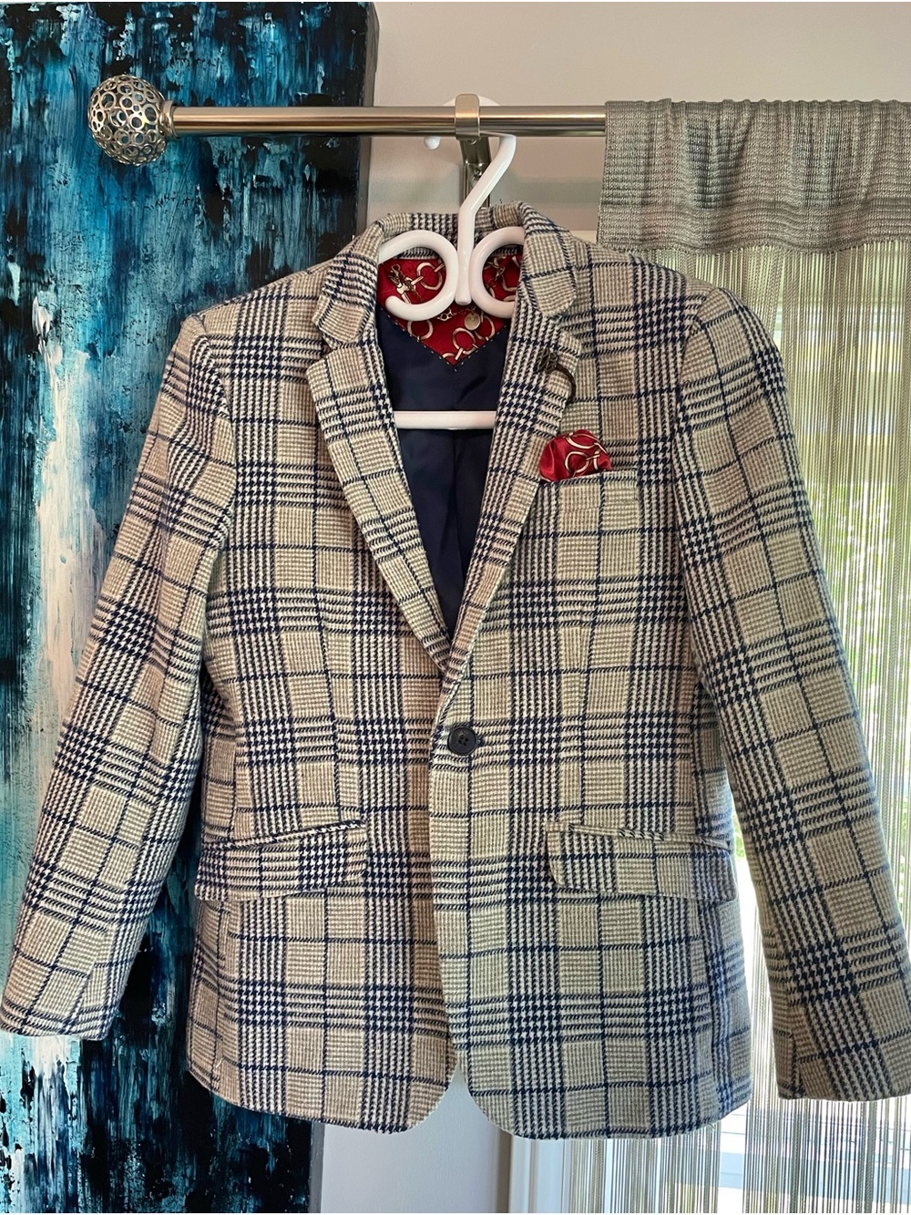 Boys' Navy & Cream Plaid Sport Coat